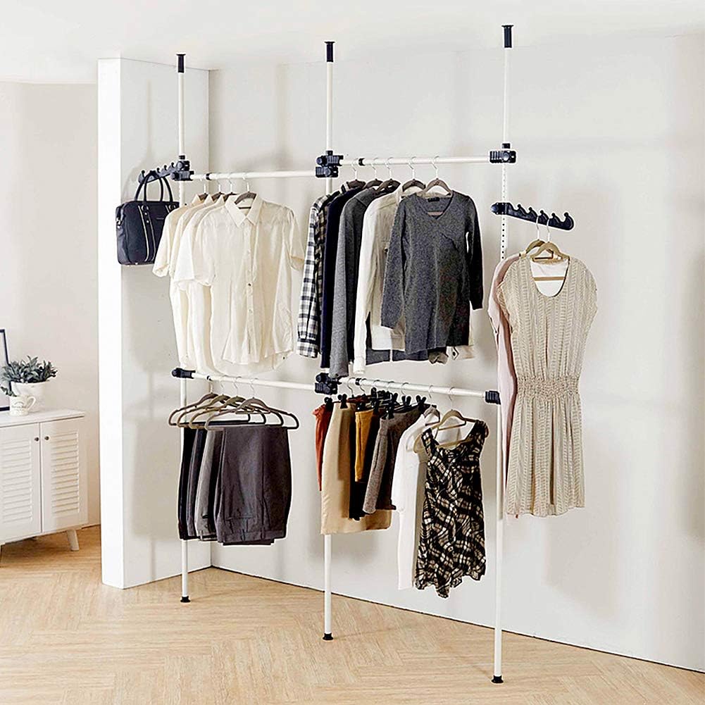 Cocoarm Telescopic Clothes Rail – Adjustable 3-Pole Wardrobe Organiser