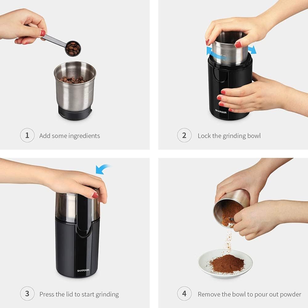 SHARDOR Electric Coffee and Spice Grinder | Wet and Dry 2-Bowl Set