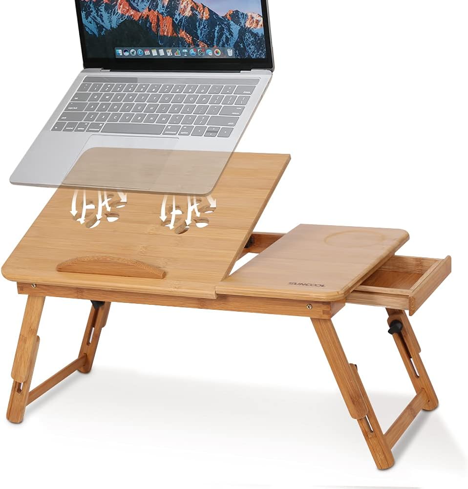 Ejoyous Bamboo Laptop Desk | Adjustable Bed Tray with Drawer & Vent