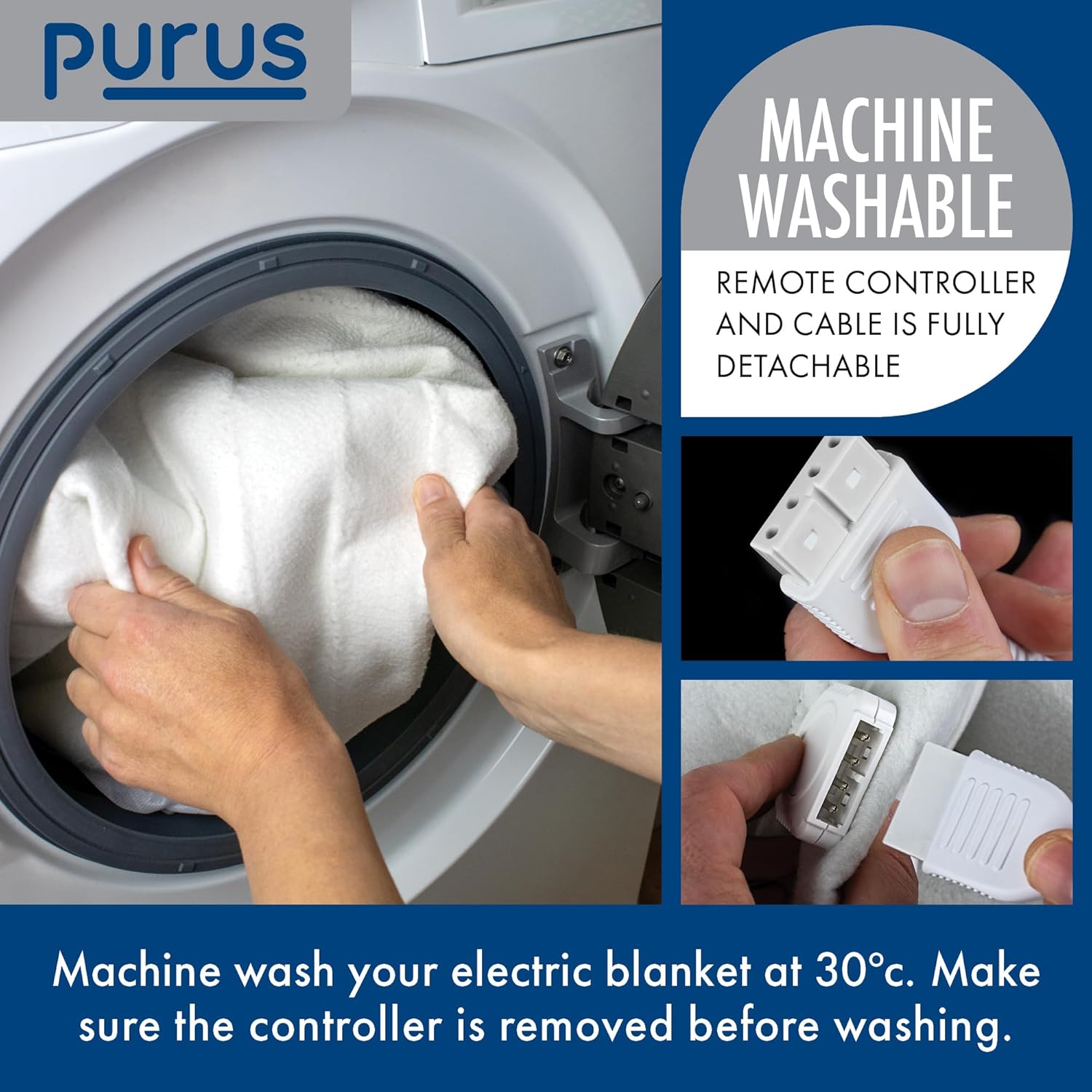 Purus Double Electric Blanket | 3 Heat Settings | Soft Polyester 193x137cm