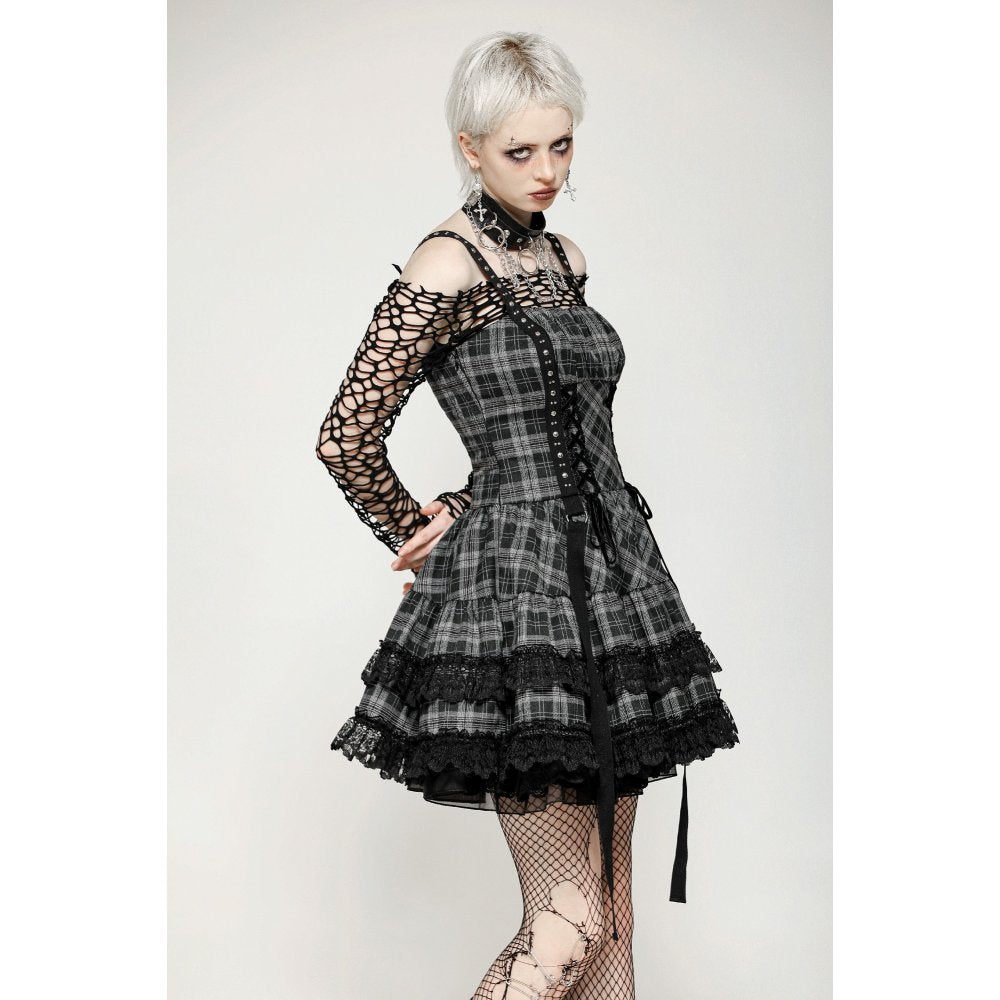 Dark in Love Ida Grey Tartan Punk Dress | Studded Gothic Lolita Style