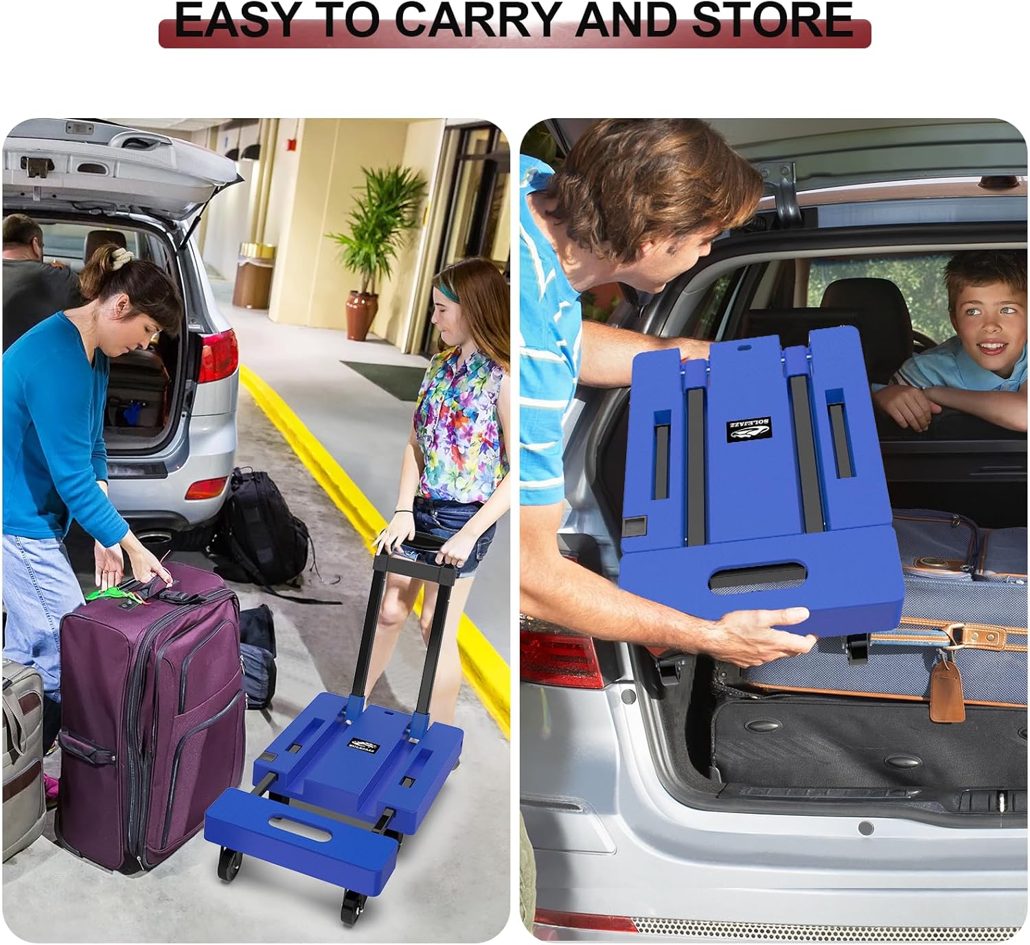 SOLEJAZZ Folding Hand Truck – 500lb Heavy Duty 6-Wheel Portable Dolly