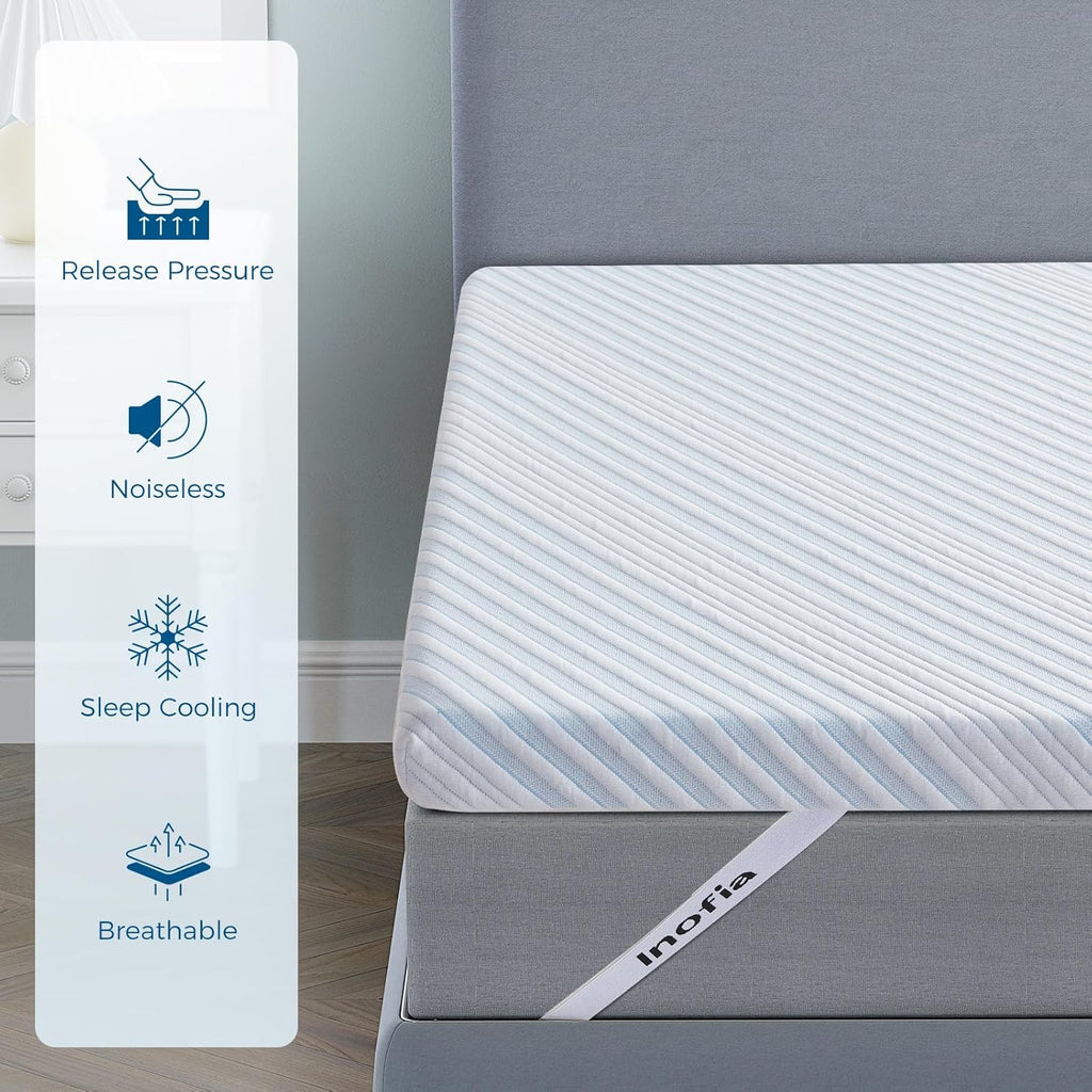 Inofia Double Gel Memory Foam Mattress Topper | 7cm Dual Layer with Cover