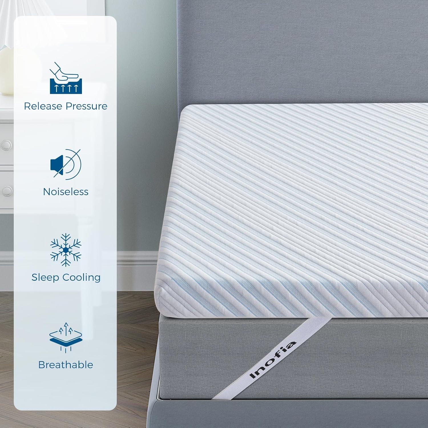 Inofia Double Gel Memory Foam Mattress Topper | 7cm Dual Layer with Cover