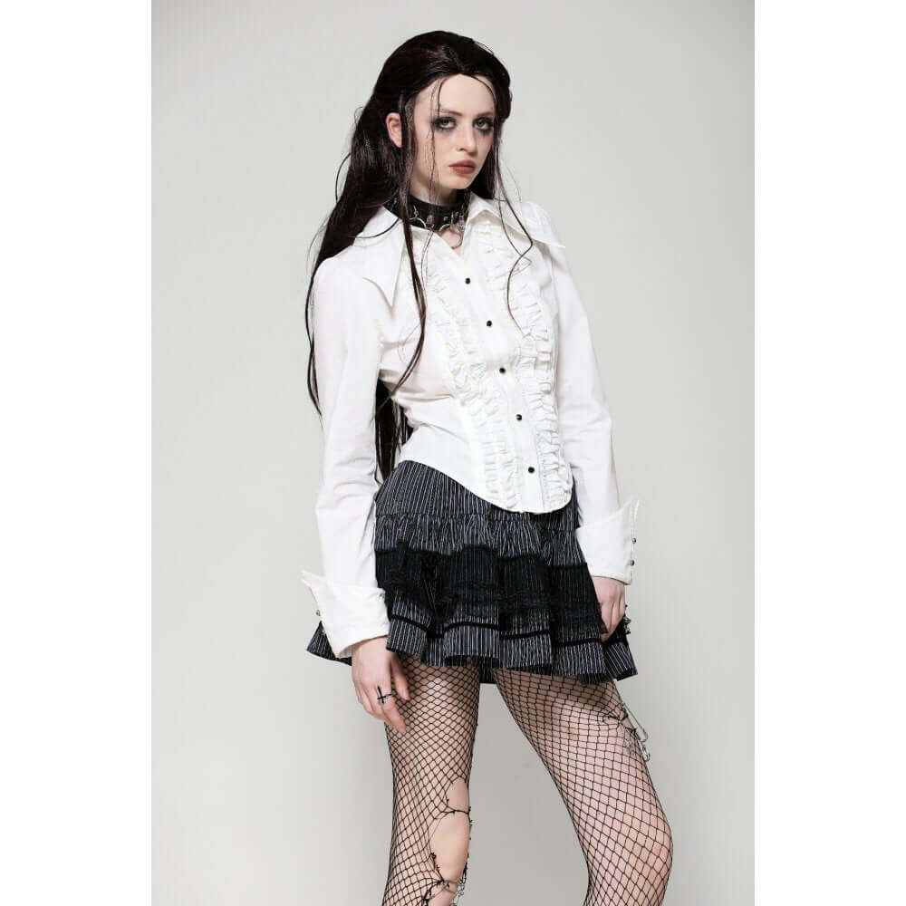 Dark in Love Queeny White Gothic Demon Shirt – Cotton Corset Top