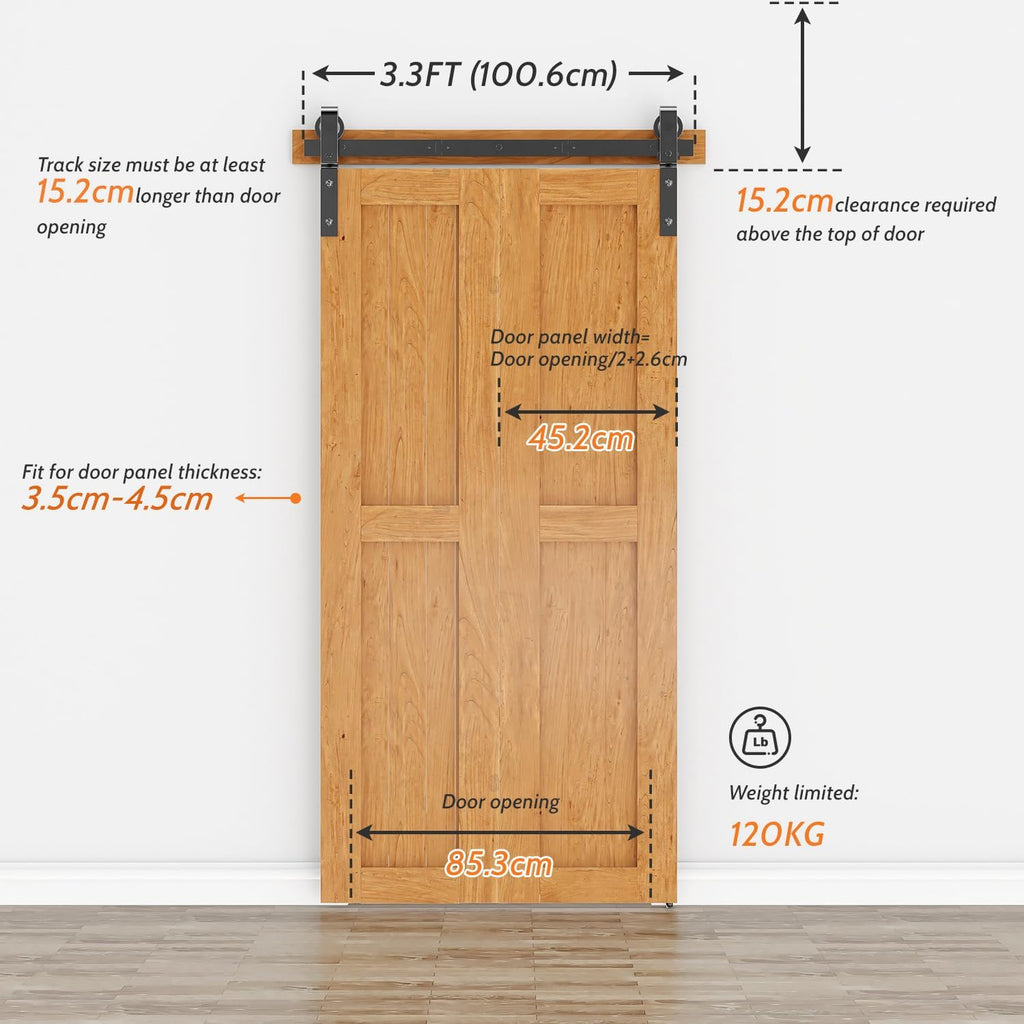 SANKEYTEW 3.3FT Bifold Barn Door Hardware Kit | Black Carbon Steel