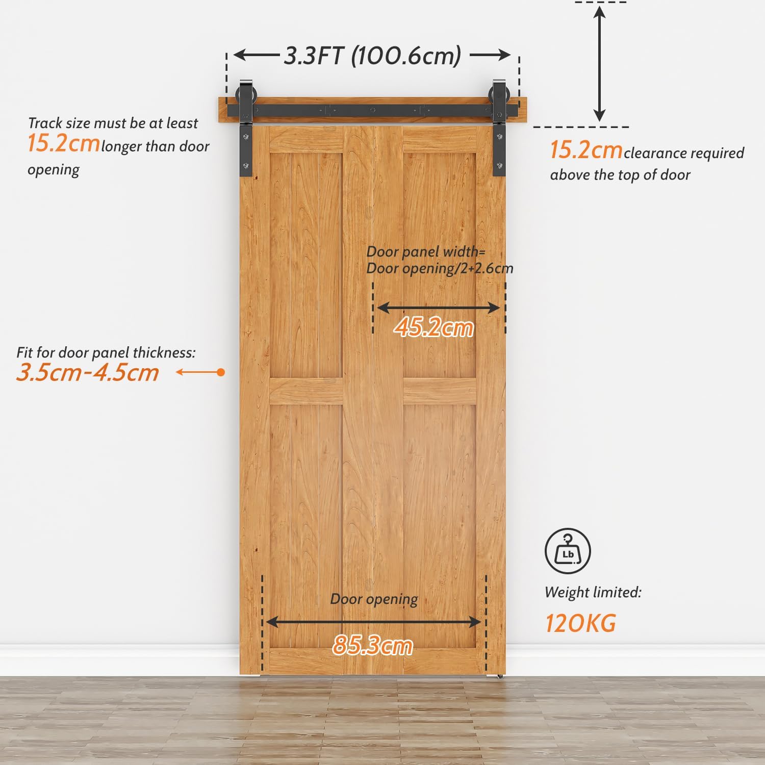SANKEYTEW 3.3FT Bifold Barn Door Hardware Kit | Black Carbon Steel