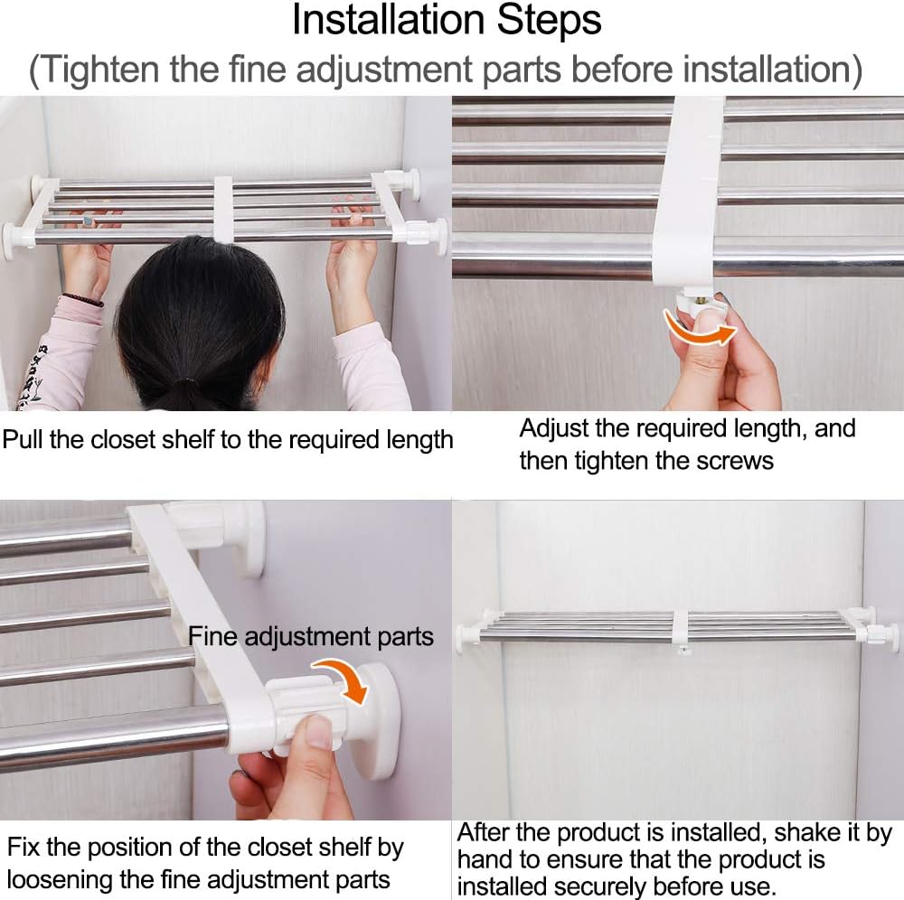 Hershii Tension Shelf Expandable Closet Organizer Rack, 50–80cm
