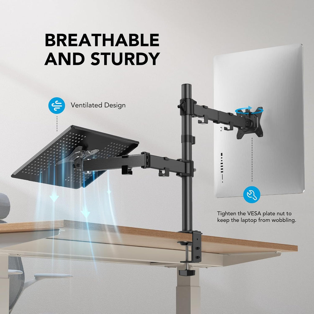 HUANUO Monitor Arm with Laptop Tray | 13–32" Screen & 17" Notebook Mount