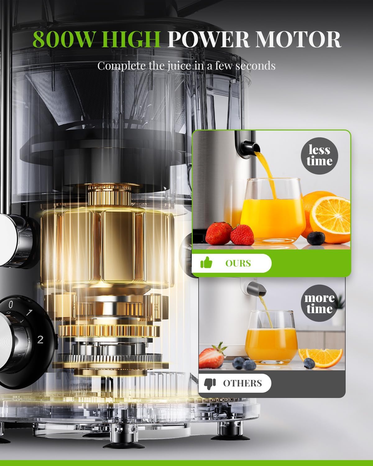 SHARDOR 800W Centrifugal Juicer Machine | 3-Speed Stainless Steel Extractor