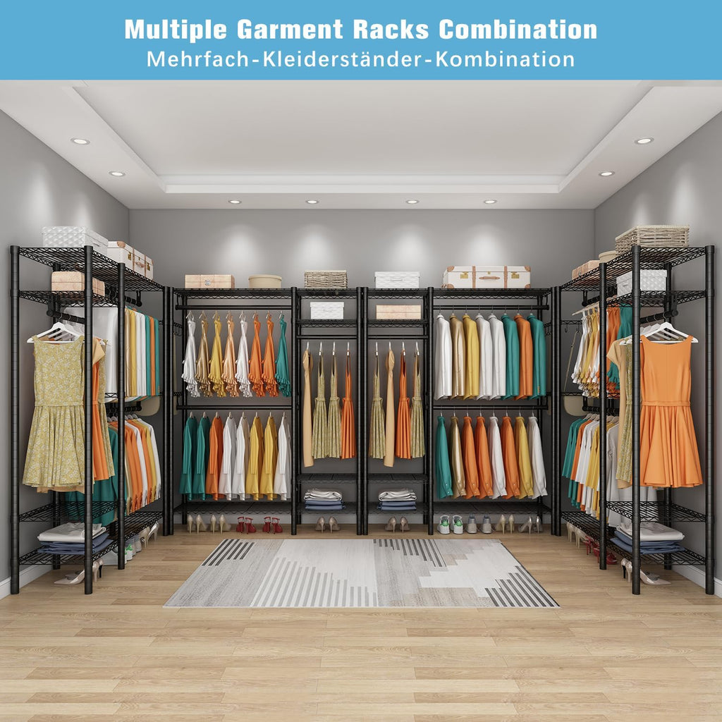 KZOBYD Heavy Duty Metal Clothes Rack | 3 Rods & 4 Adjustable Shelves