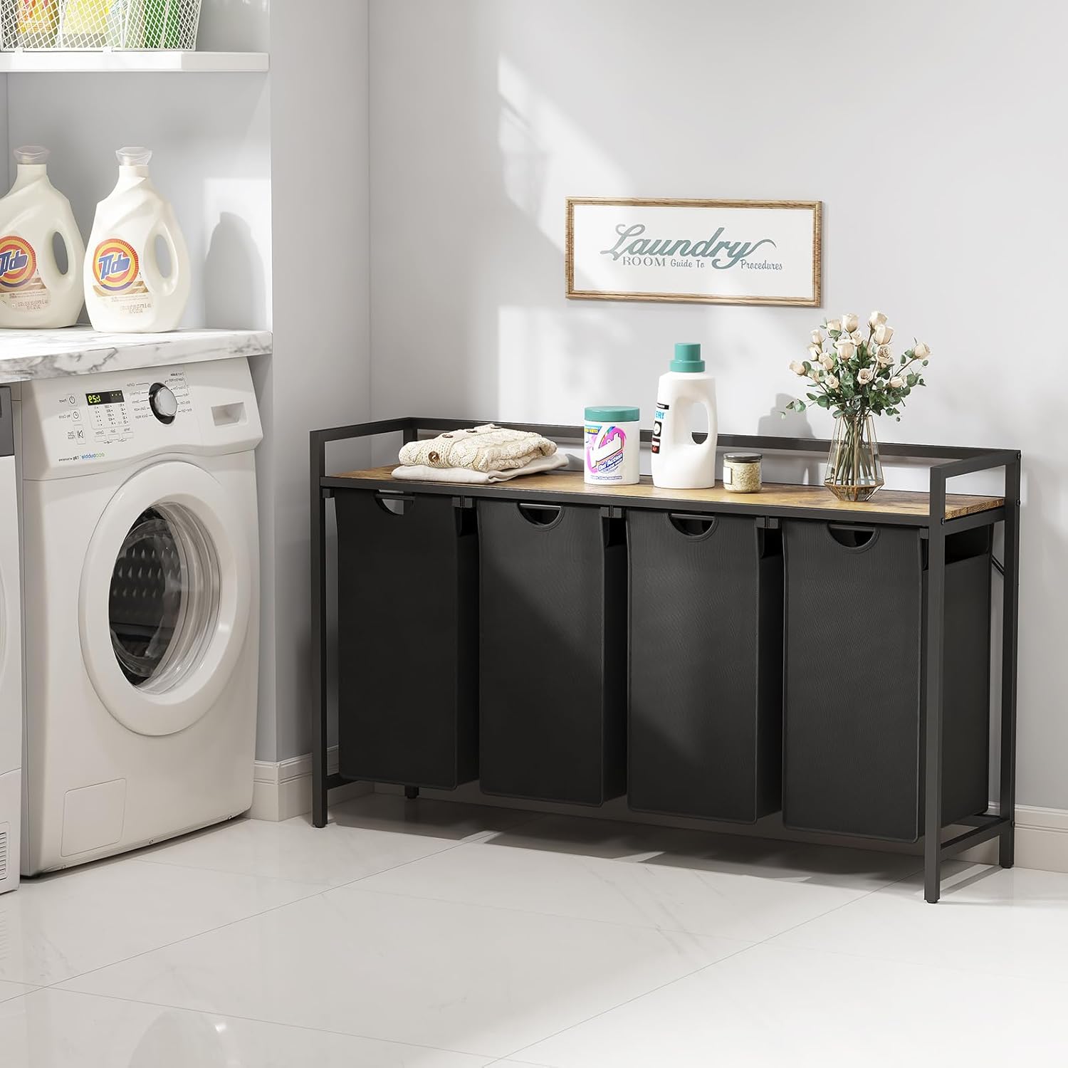 Lifewit 4-Section Laundry Hamper | 168L Pull-Out Sorter with Shelf
