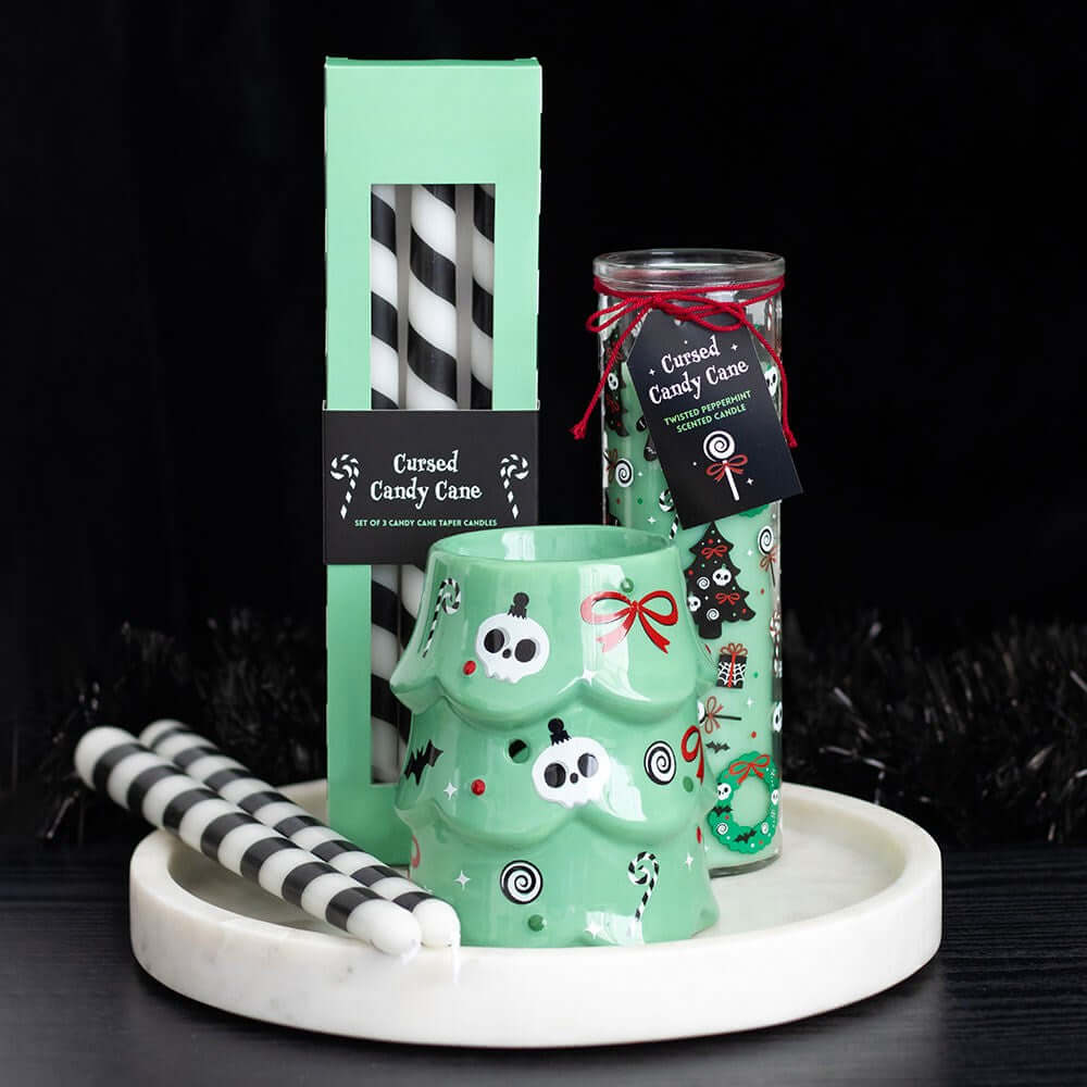 Kate's Clothing Black Candy Cane Taper Candles – Set of 3 Gothic Decor