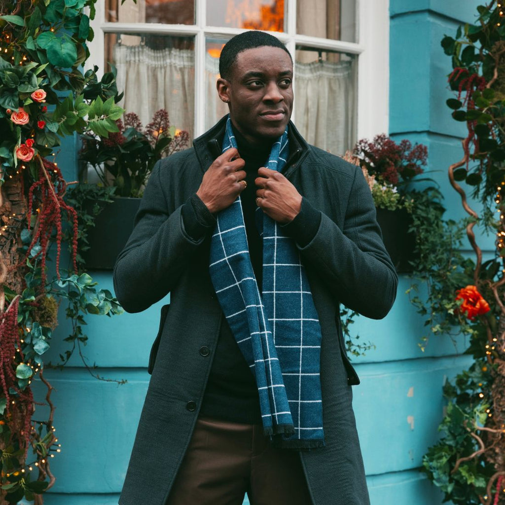 Swole Panda Blue Check Bamboo Scarf – Sustainable & Breathable Neckwear