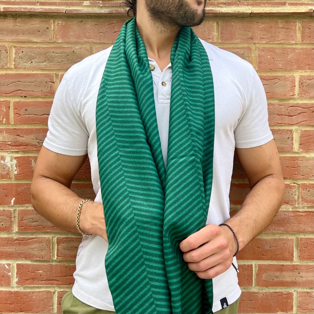 Swole Panda Green Herringbone Bamboo Scarf – Sustainable & Breathable