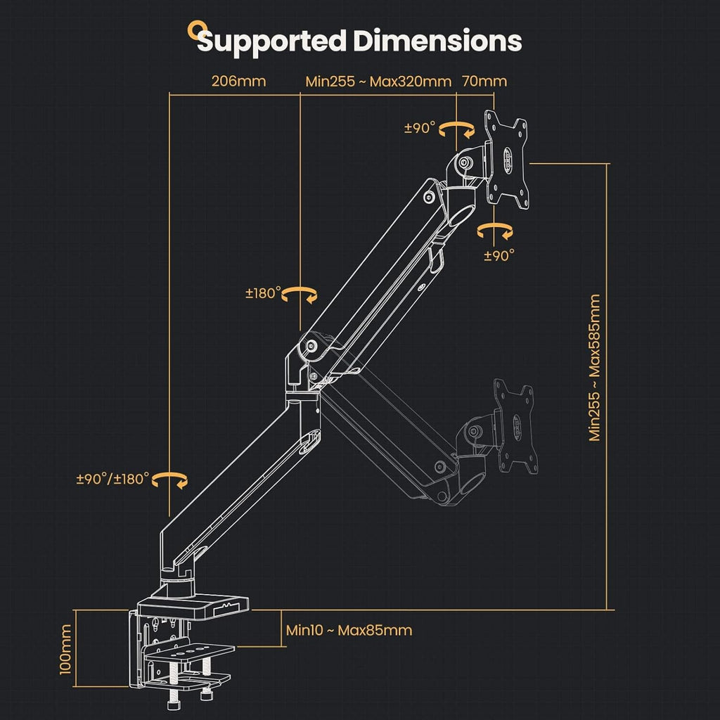 PUTORSEN Heavy Duty Ultrawide Monitor Arm | Gas Spring Mount 17-49"
