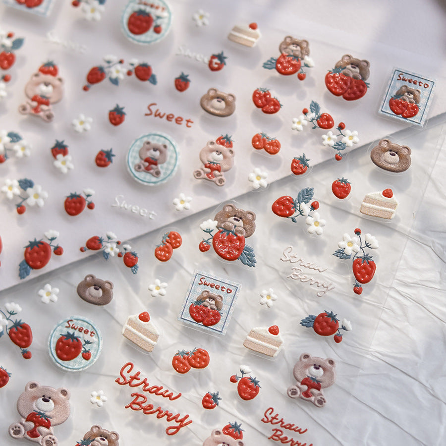 Strawberry Bear 5D Nail Deco Stickers | LuLuFun Studio Art Decals