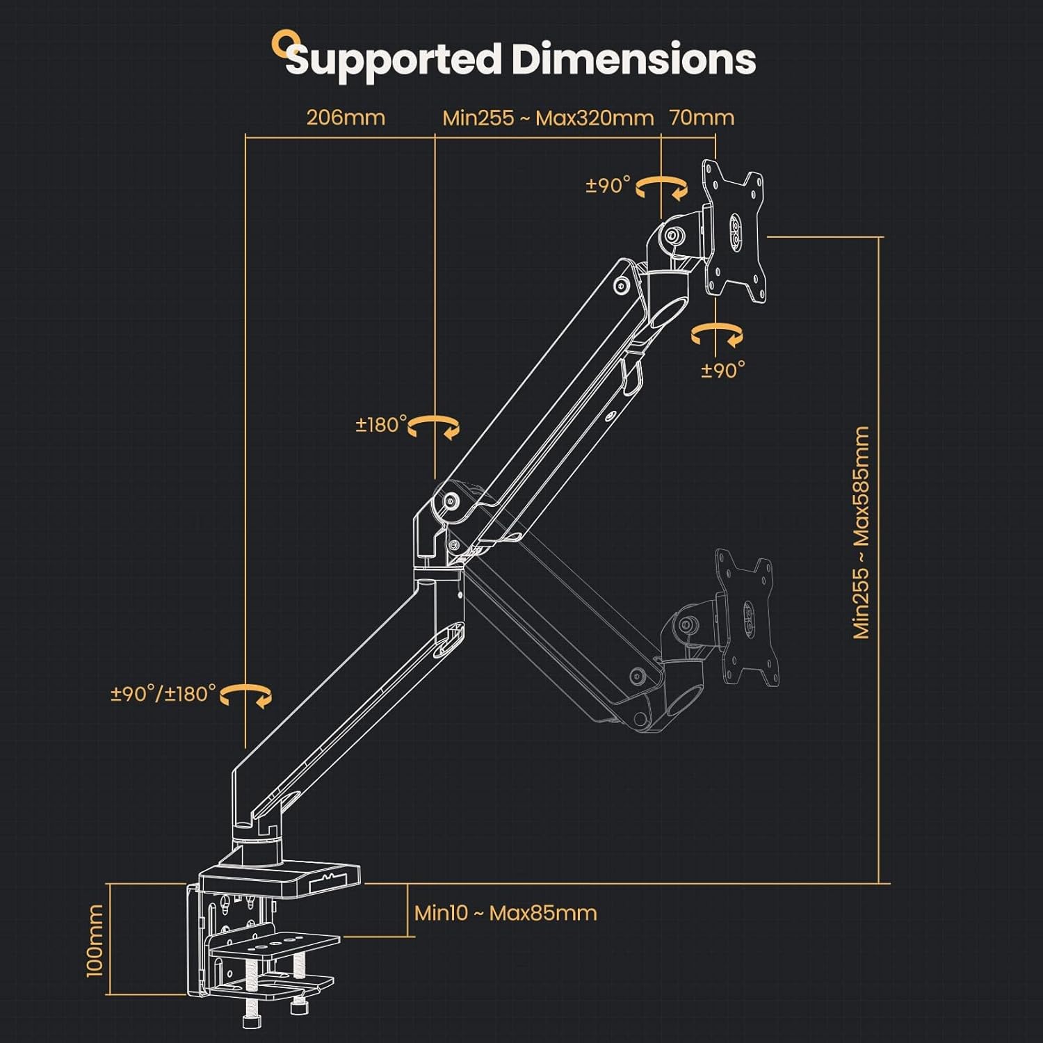 PUTORSEN Heavy Duty Ultrawide Monitor Arm | 17-49 Inch Gas Spring Mount