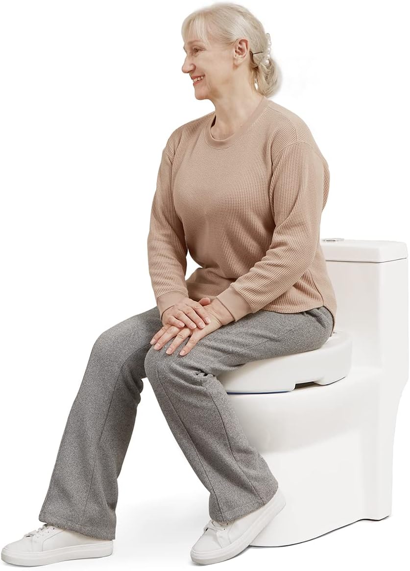 OasisSpace Hinged Toilet Seat Riser | 10cm Elevated Elongated Seat