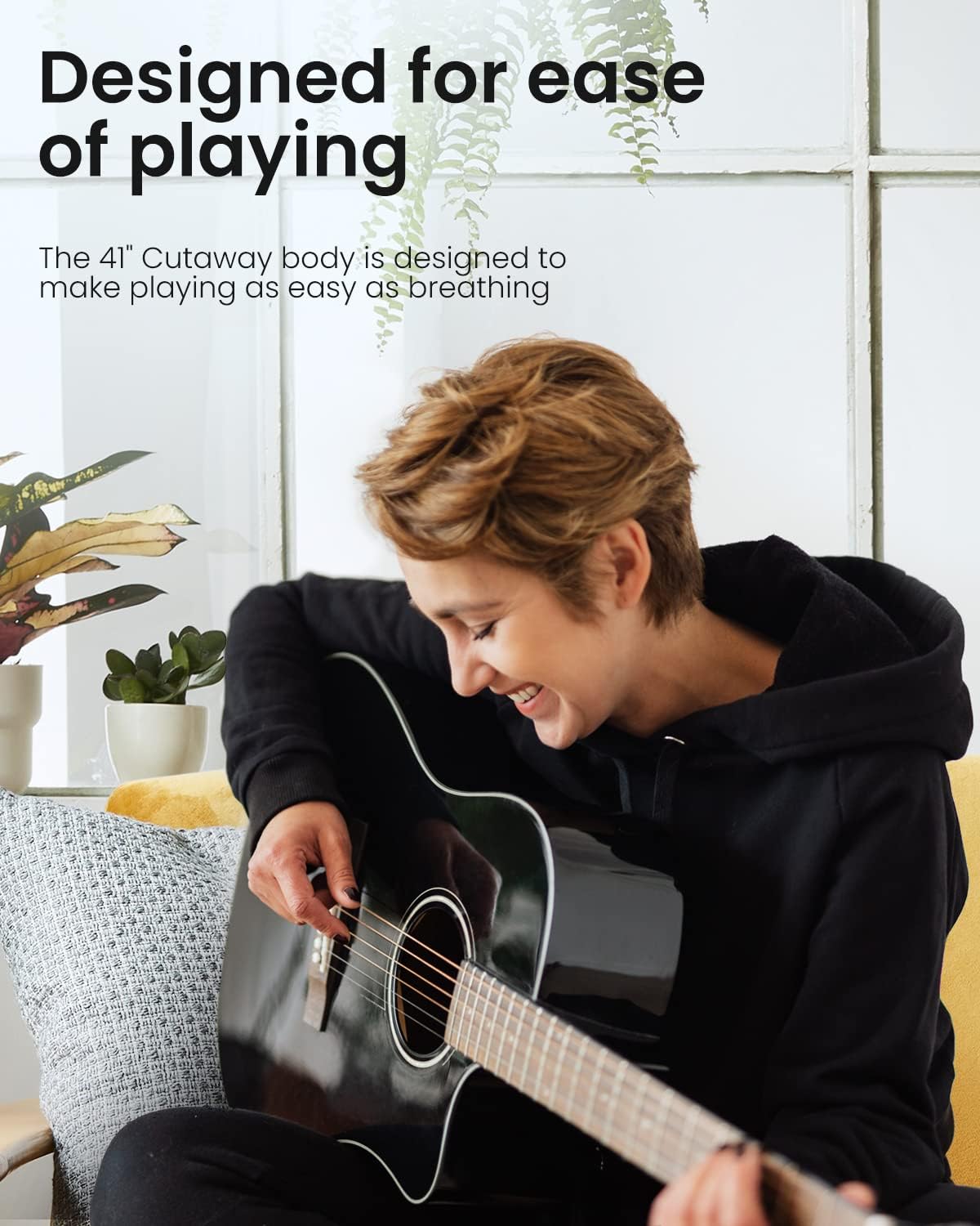 Moukey 41 Inch Full Size Acoustic Guitar – Cutaway Beginner Starter Kit
