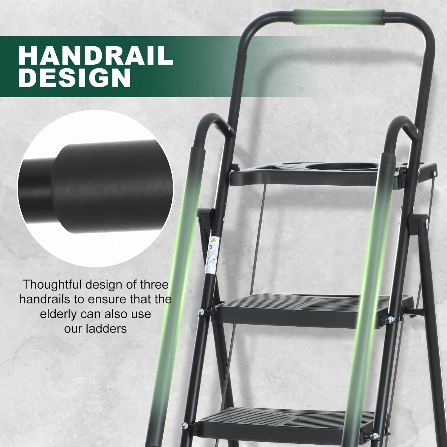 EPROSMIN 5-Step Folding Ladder with Handrails and Tool Tray