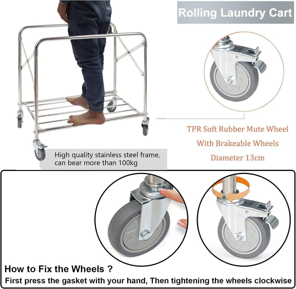 Nisorpa 350L Heavy Duty Folding Laundry Trolley | Rolling Cart on Wheels