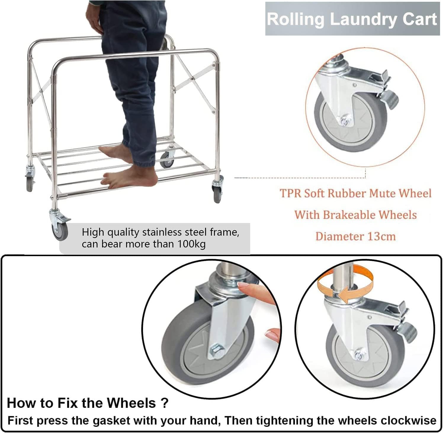 Nisorpa 350L Heavy Duty Folding Laundry Trolley | Rolling Cart on Wheels