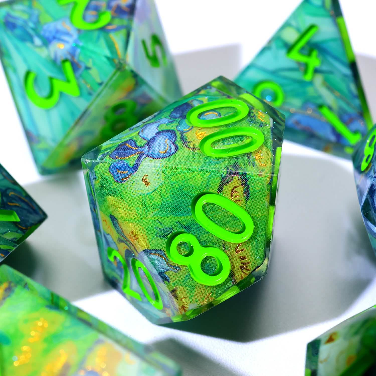 Bluemorn Grove | Sharp Edge Dice | Resin | 7 Piece Set