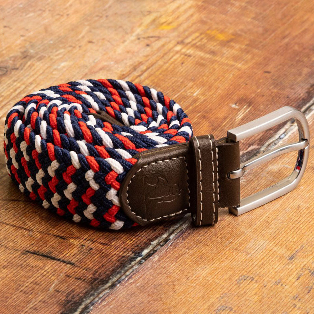 Swole Panda Recycled Woven Belt – Blue Red White Zigzag Elasticated