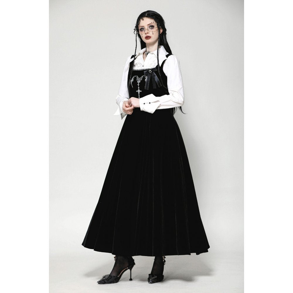 Dark in Love Lux Black Velvet Horn Embroidery Gothic Maxi Dress