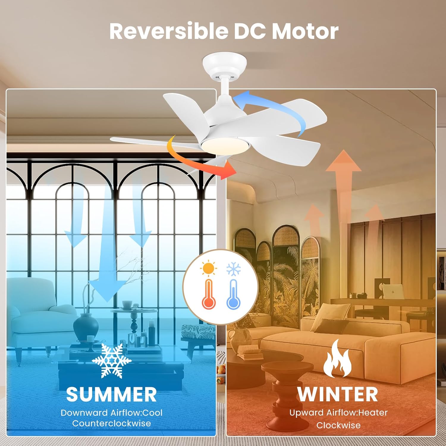 CJOY 30" Ceiling Fan with Light | Quiet DC Motor 5-Blade Modern White Fan