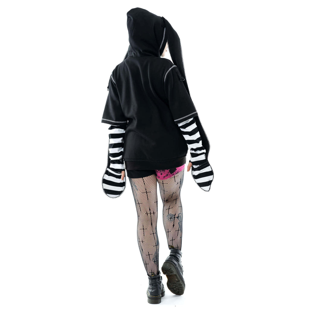 Cupcake Cult Hypno Bunny Hood – Black & White Cotton Blend Hooded Scarf
