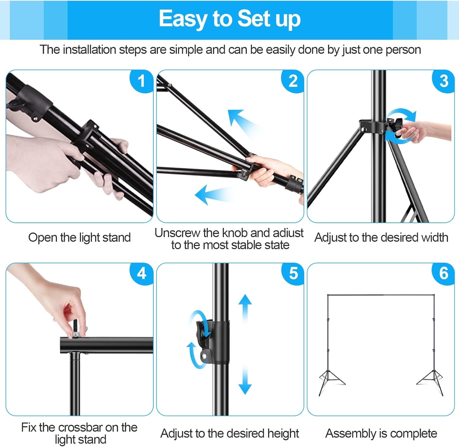 EMART Heavy Duty Backdrop Stand - 3x3m Adjustable Photography Frame Kit