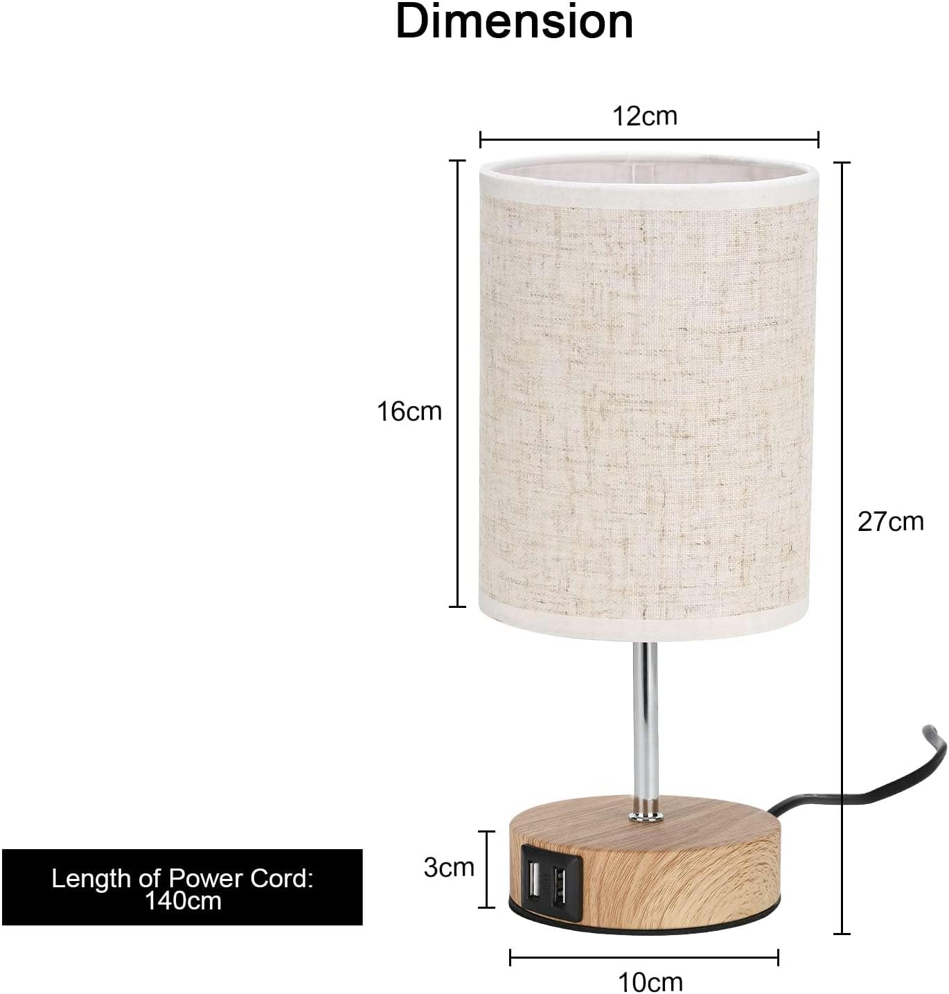 Lightess Touch Bedside Lamps - Set of 2 Dimmable Wood USB Table Lamps