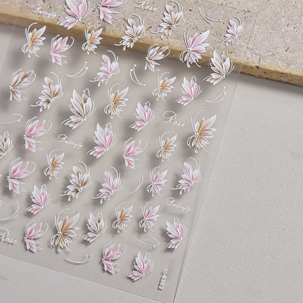 LuLuFun Studio Pink Flower 5D Nail Deco Stickers - Floral Nail Art Decals