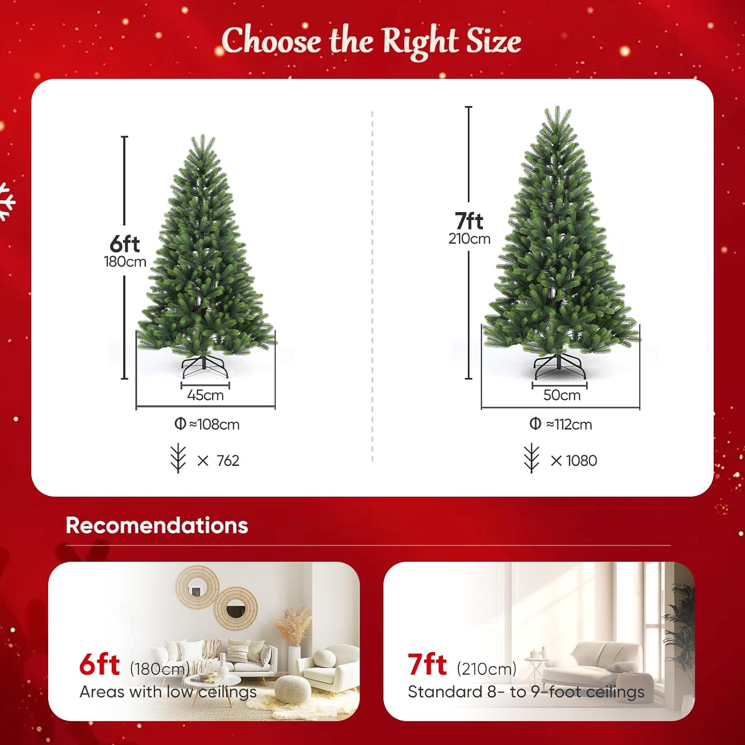 SALCAR 7ft Artificial Christmas Tree | 100% PE Full Bushy 210cm Tree
