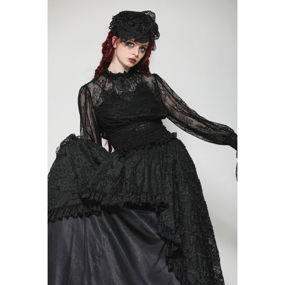 Dark in Love Aoife Black Victorian Lace Top – Gothic Pleated Waist Blouse