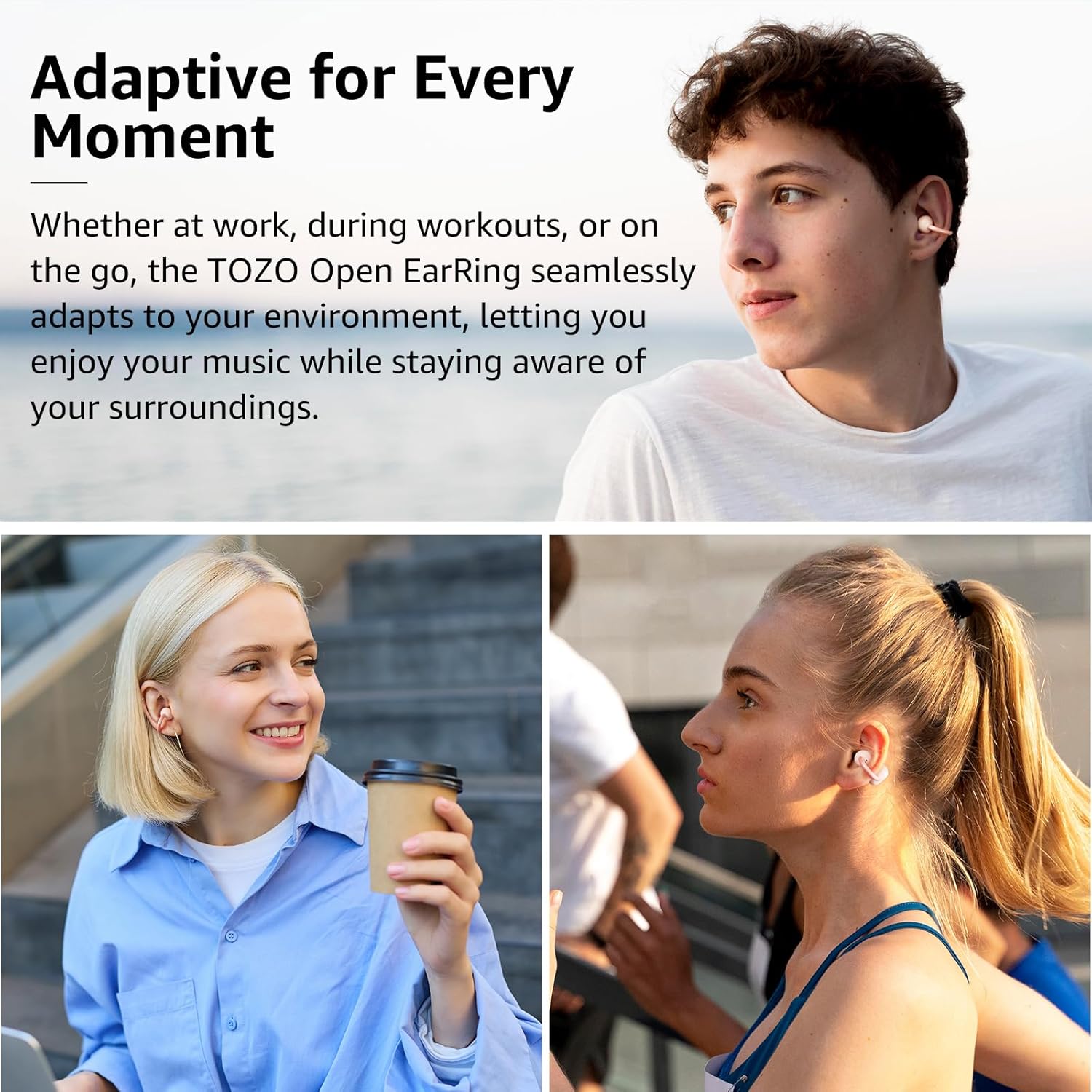 TOZO Open Ear Headphones - Clip On Wireless Earbuds with 40H Playtime