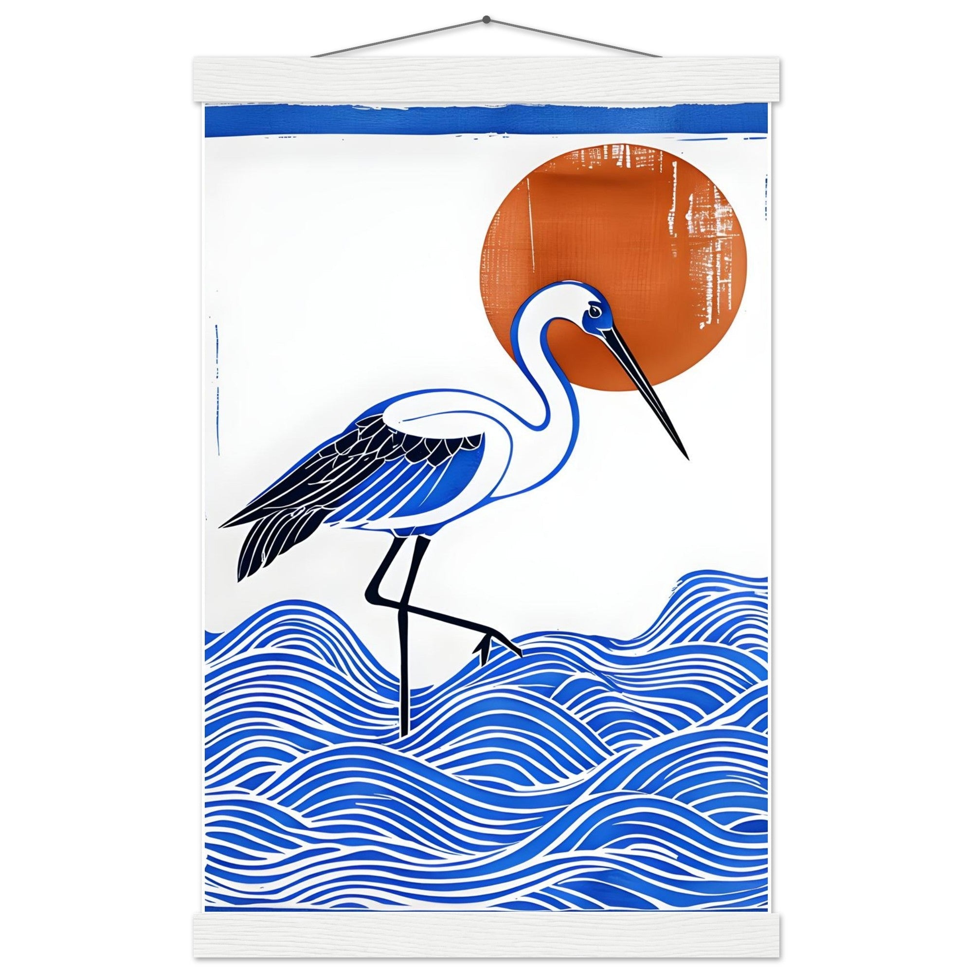 Minimalist Crane Wall Art Poster with Hanger - Japanese Ocean Prints - Modern Home Decor
