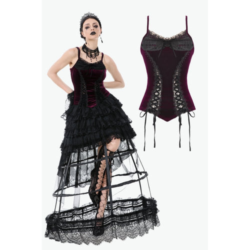 Dark in Love Serilda Velvet Lace Corset Top – Wine Red Gothic Style
