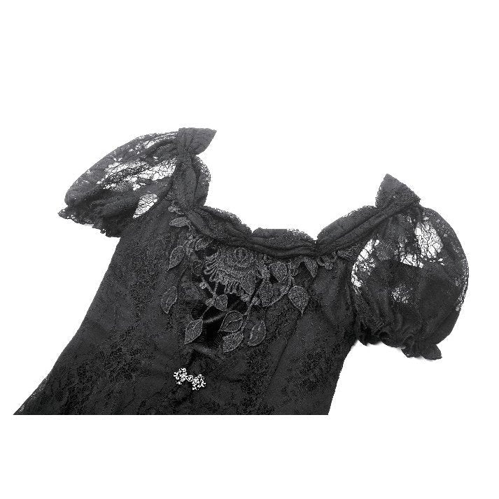 Dark in Love Morwenna Black Lace Gothic Maxi Dress with Train