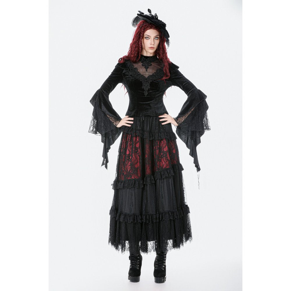 Dark in Love Gothic Velvet Lace High-Neck Top – Victorian Style