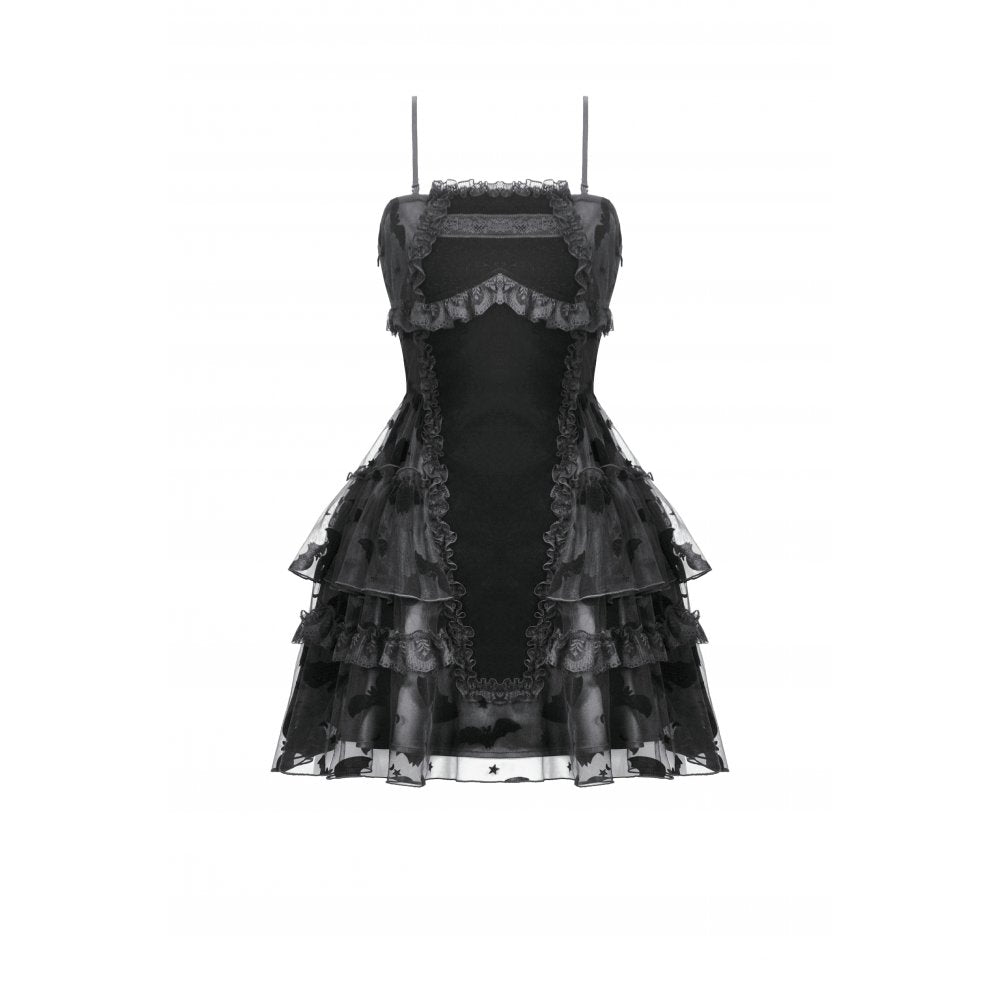 Dark in Love Morwenna Bat Mesh Layered Goth Mini Dress - Black Nylon