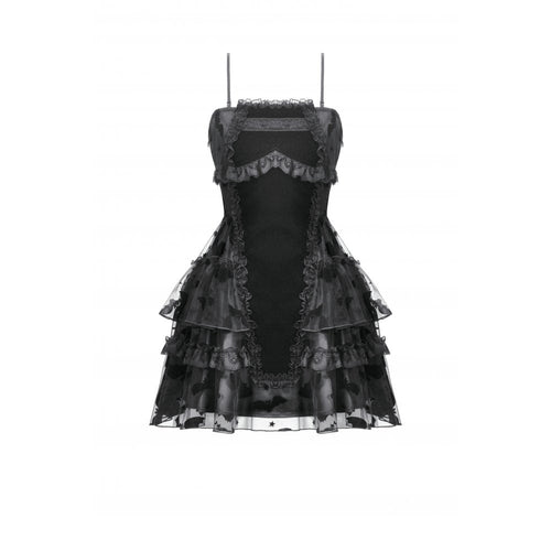 Dark in Love Morwenna Bat Mesh Layered Goth Mini Dress - Black Nylon