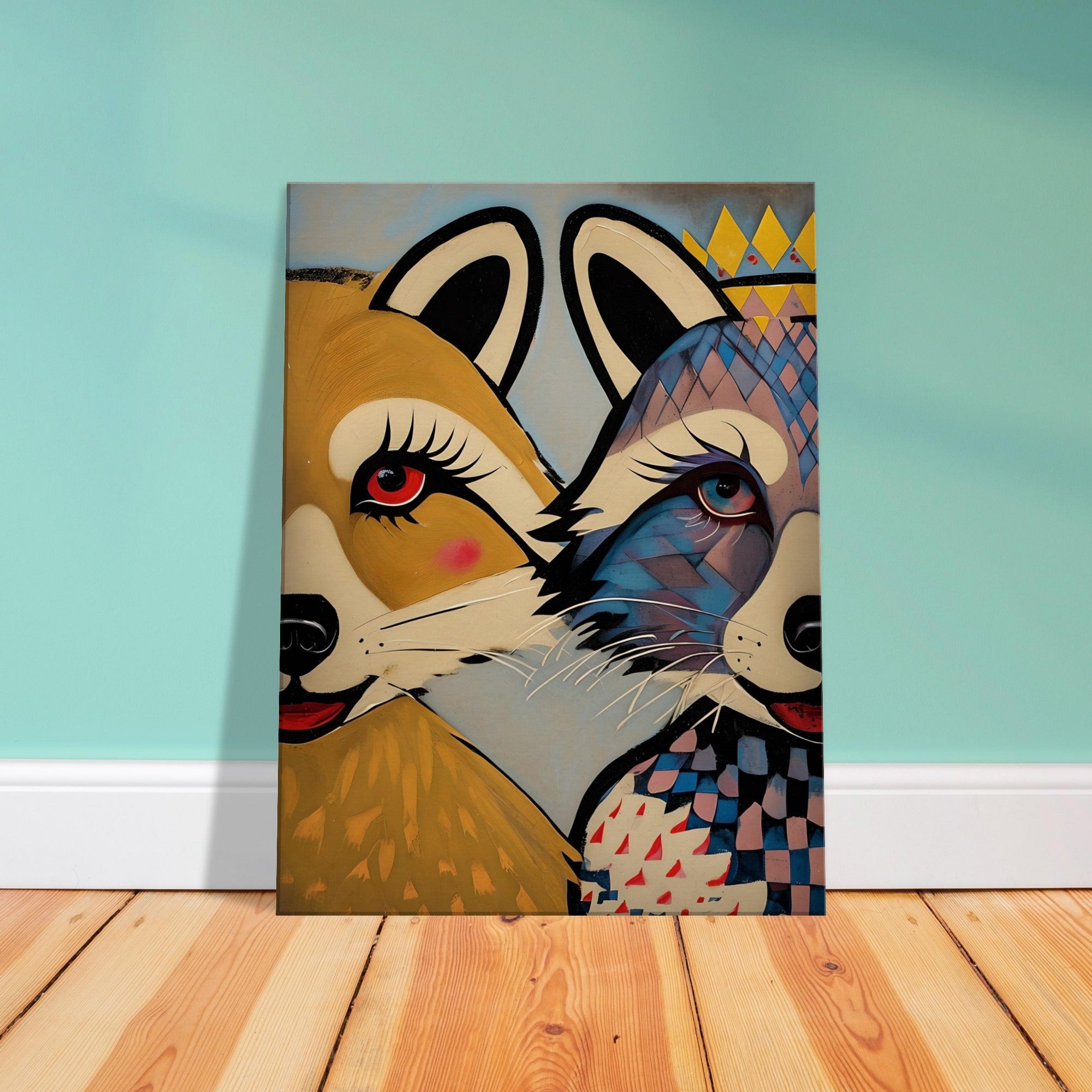 Stylized Raccoons Canvas Print  – Abstract Expressionist Canvas Wall Art