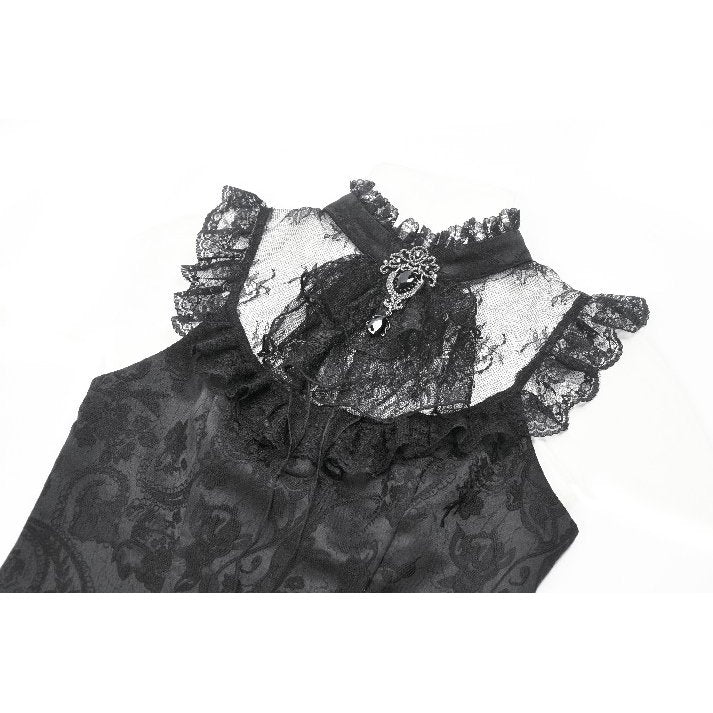 Dark in Love Seraphina Ruched Lace Goth Blouse - Black Satin