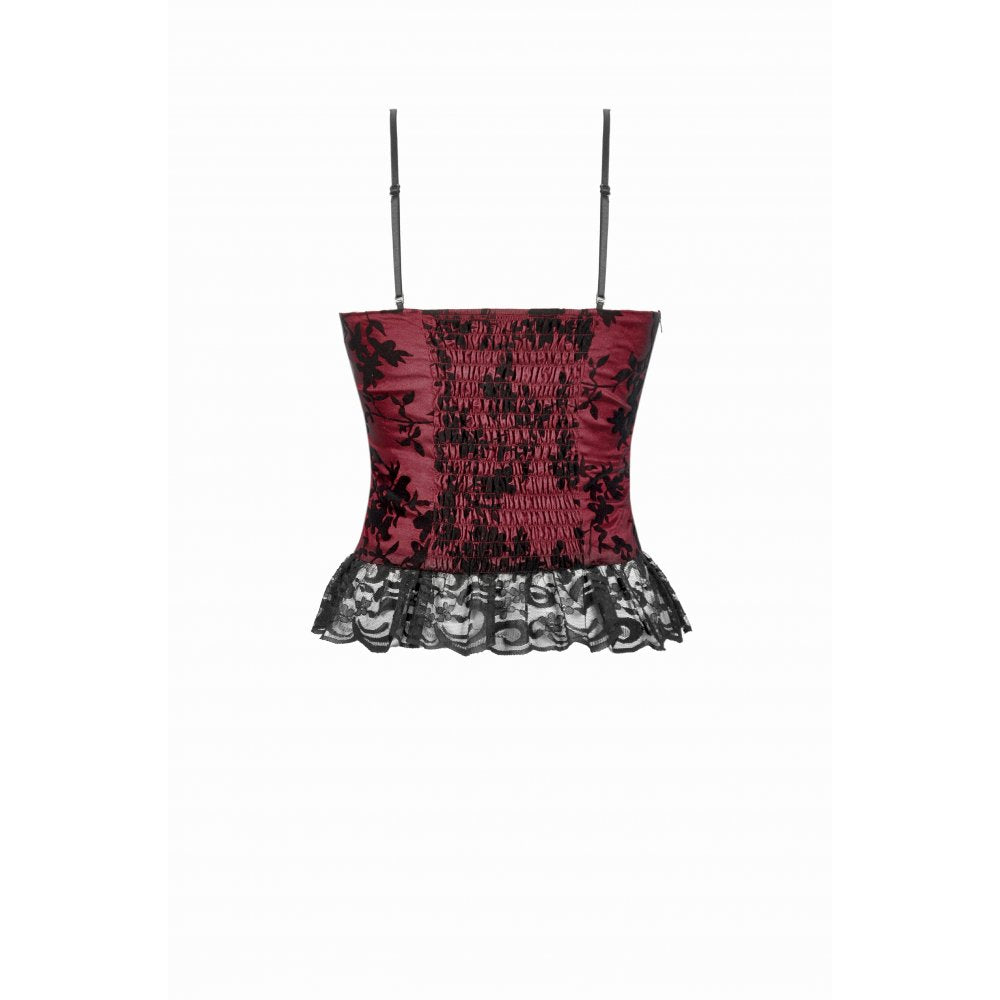 Dark in Love Althea Burgundy Velvet Goth Camisole with Lace Trim