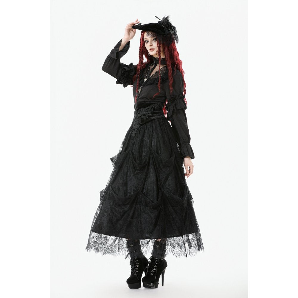Dark in Love Gloriana Gothic Black Tulle and Lace Draped Maxi Skirt