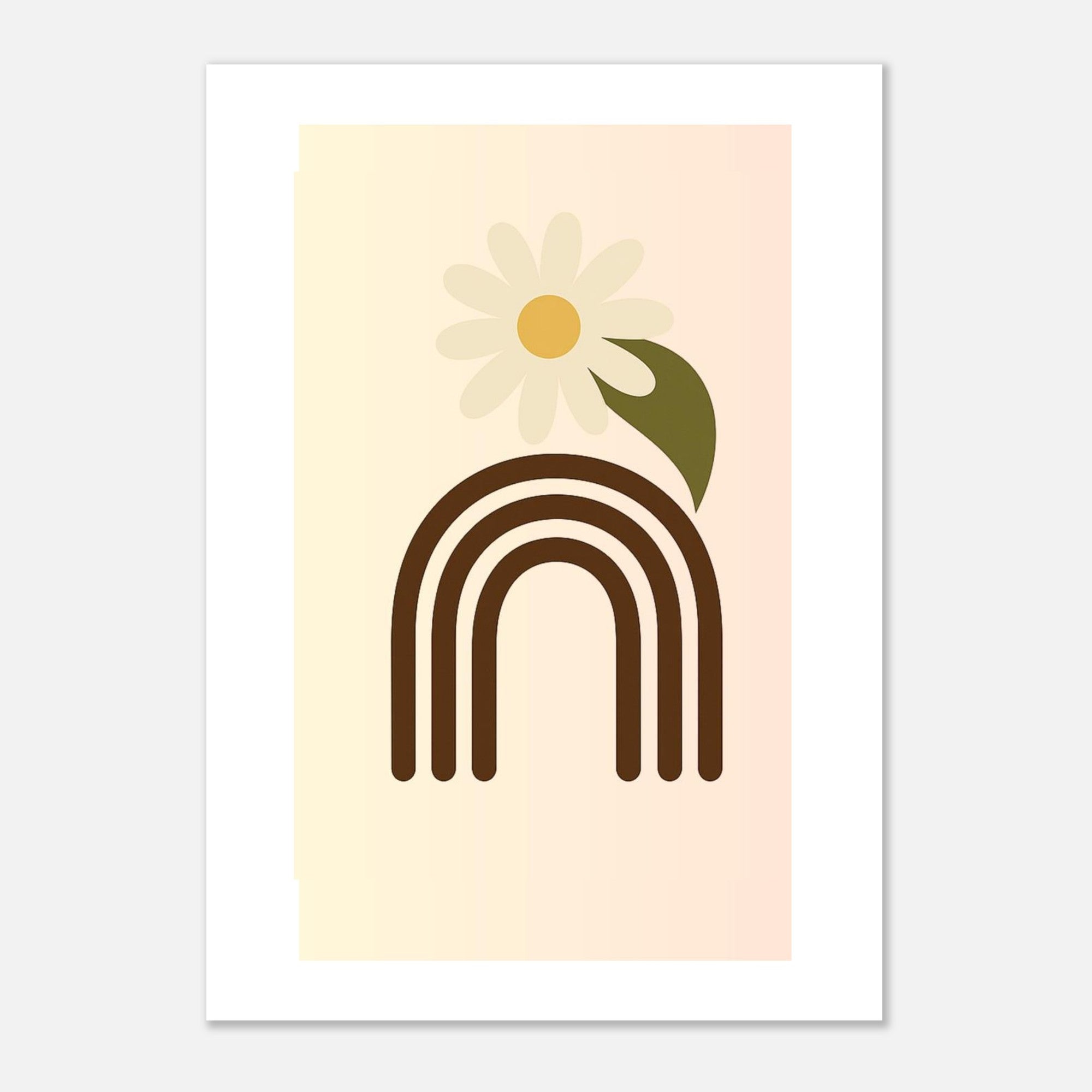 Minimalist Floral Print - Abstract Daisy Poster - Earthy Brown Boho Wall Art