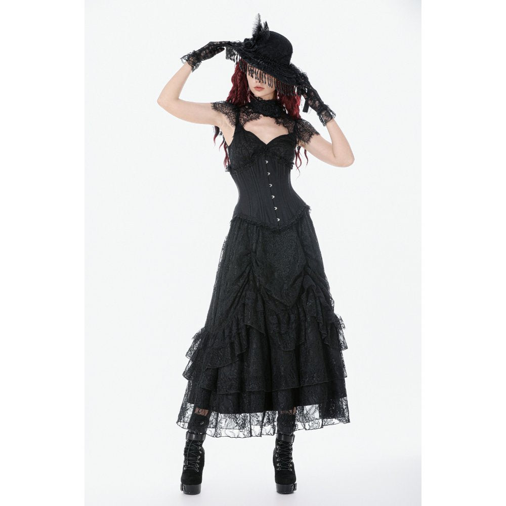 Dark in Love Talia Gothic Longline Metal Boned Corset | Black Polyester
